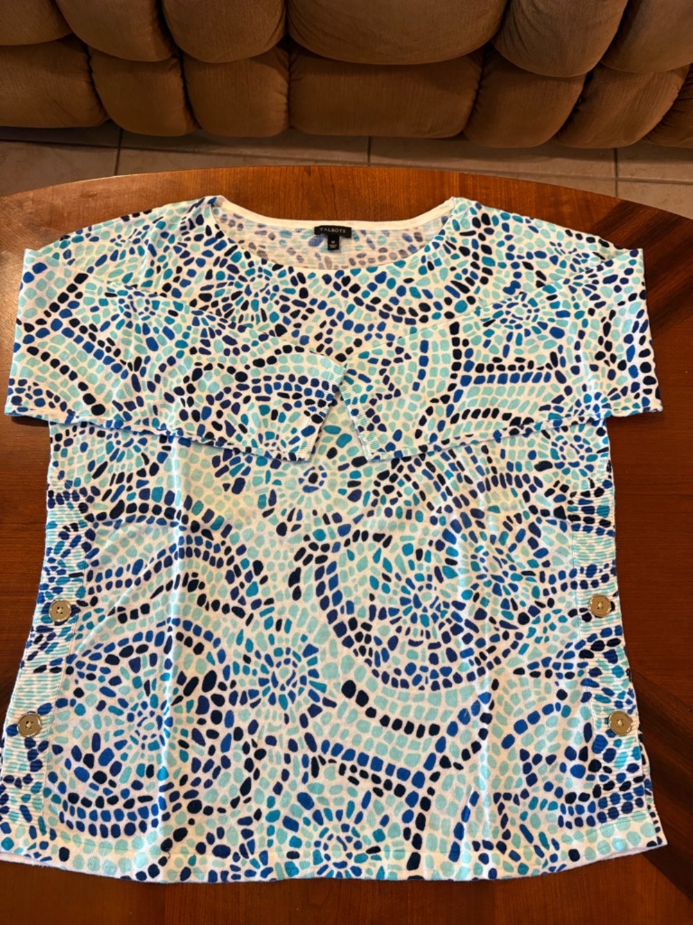 Talbots Women’s Blue Mosaic Print 3/4 Sleeved Pullover Sweater